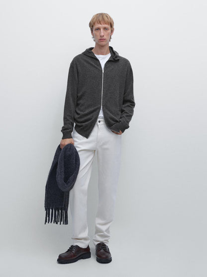 Zip-up knit cardigan with hood