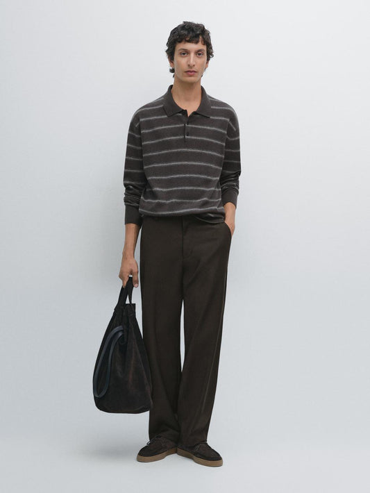 Striped knit polo sweater