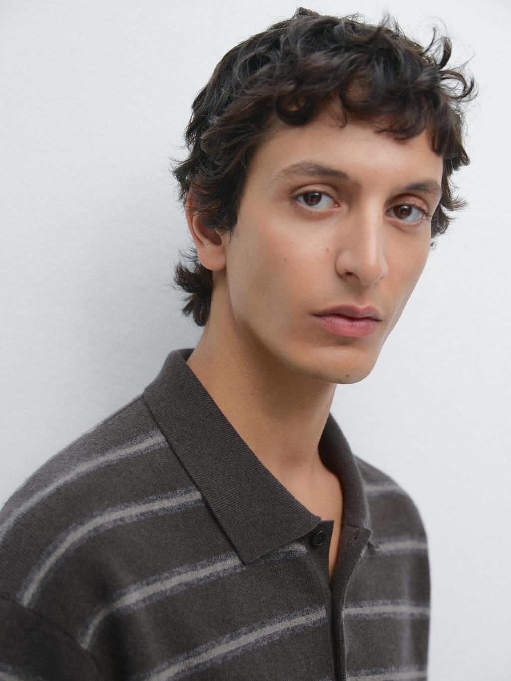 Striped knit polo sweater