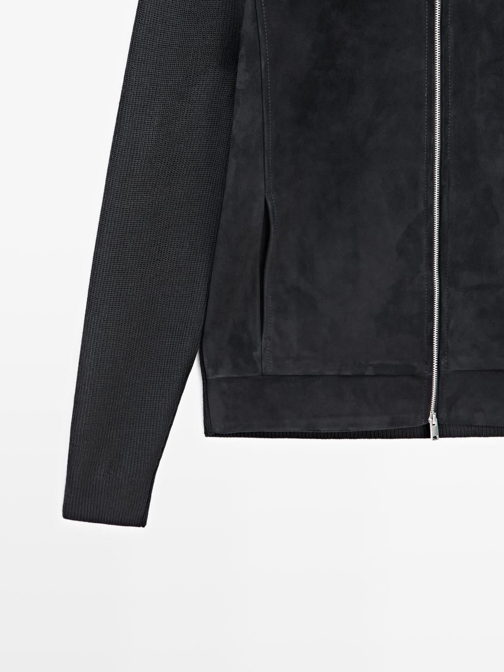 Wool and suede leather blend bomber jacket