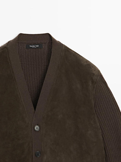 Wool and leather blend knit cardigan