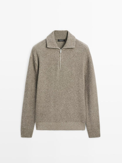 Mock neck knit sweater with zip