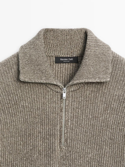 Mock neck knit sweater with zip
