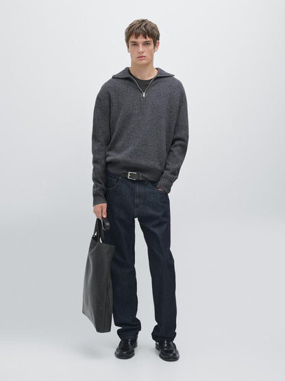 Mock neck knit sweater with zip