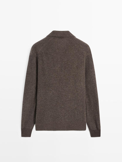 V-neck knit polo sweater