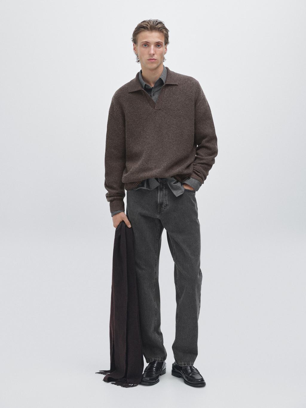 V-neck knit polo sweater