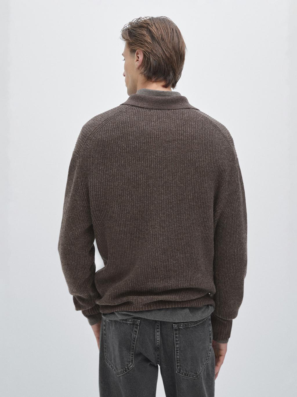V-neck knit polo sweater