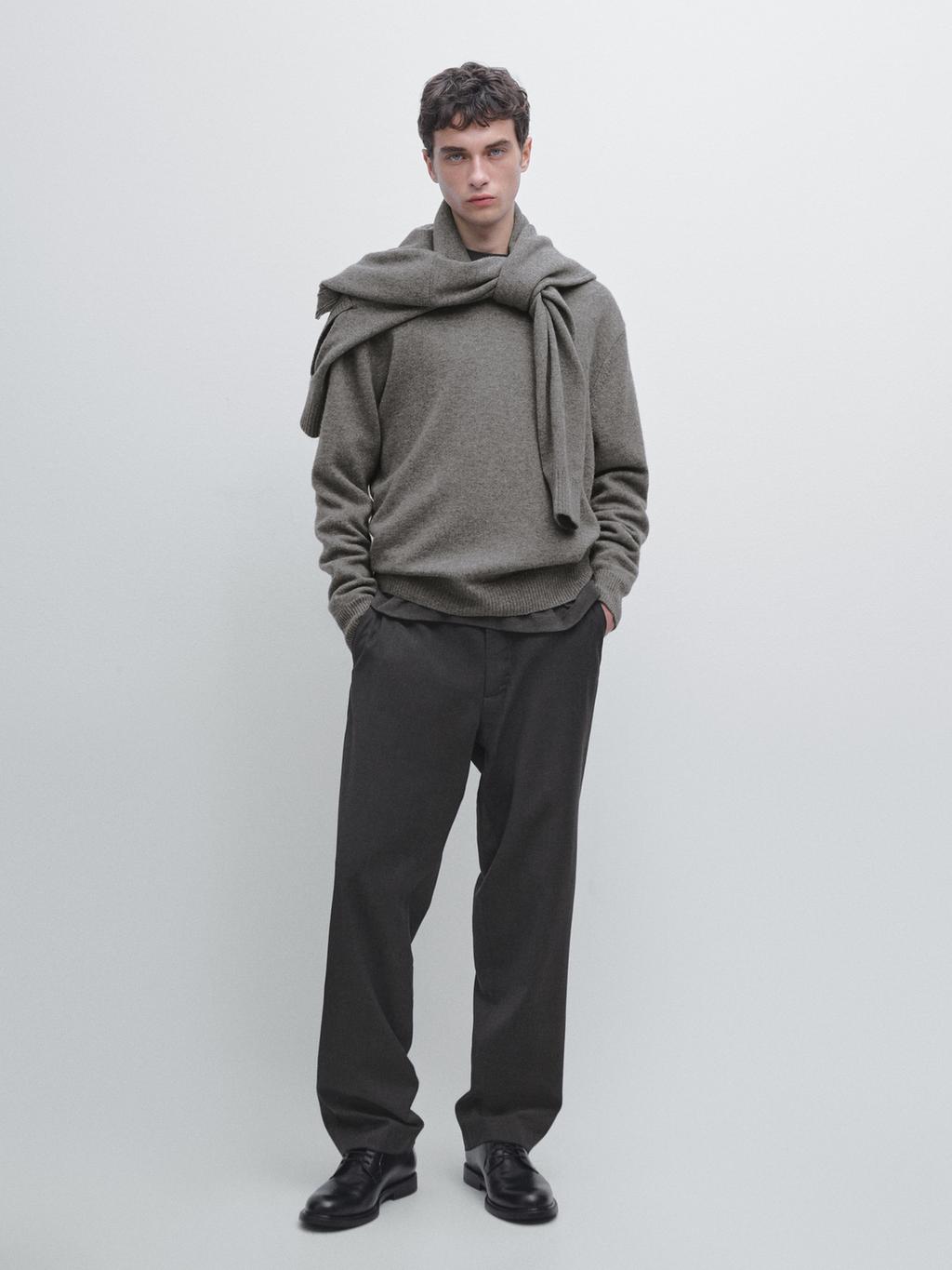 Wool blend crew neck knit sweater