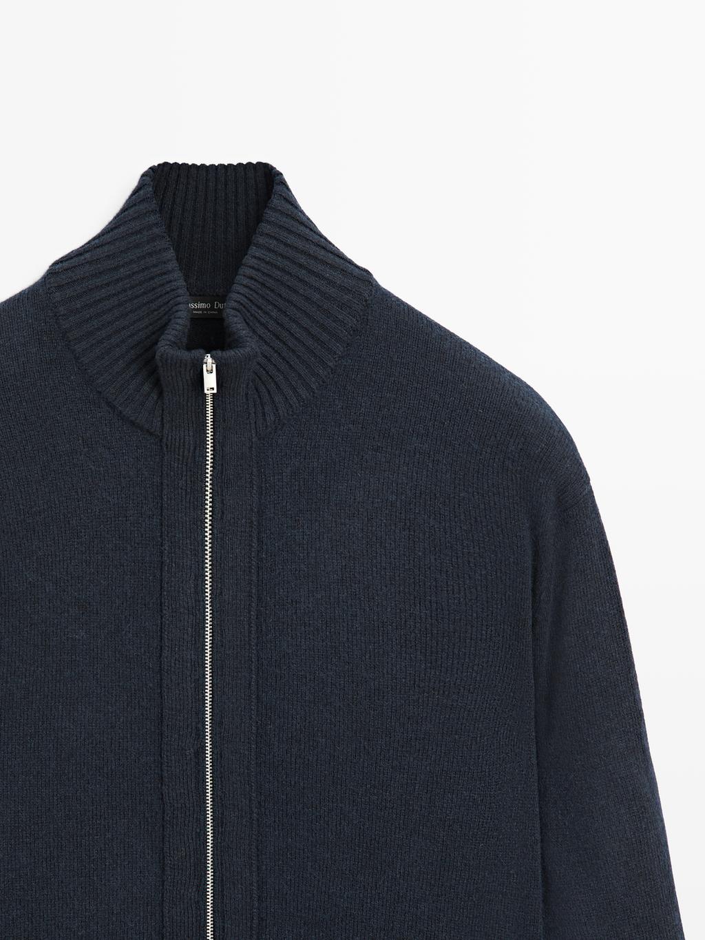 Wool blend cardigan with zip detail