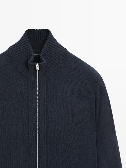 Wool blend cardigan with zip detail