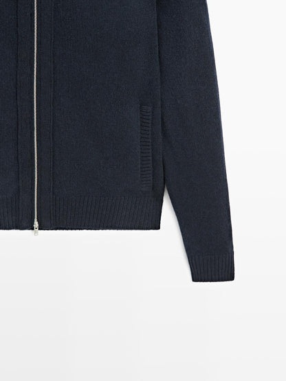 Wool blend cardigan with zip detail