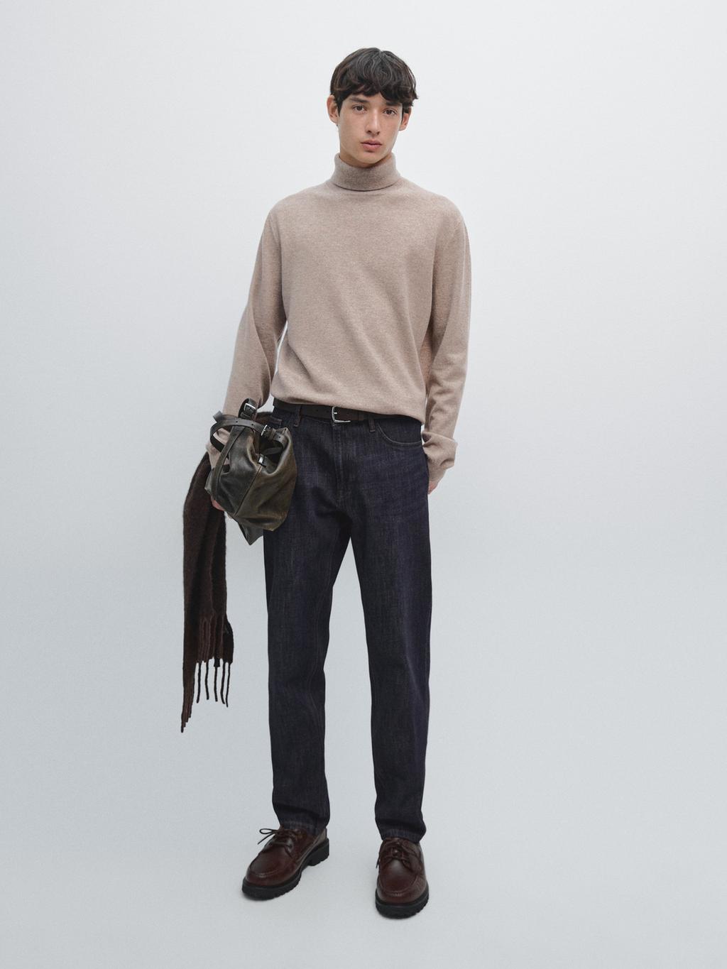 Wool blend knit sweater with high neck