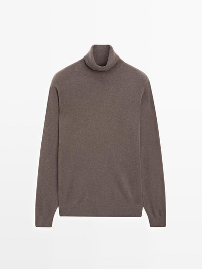 Wool blend knit sweater with high neck