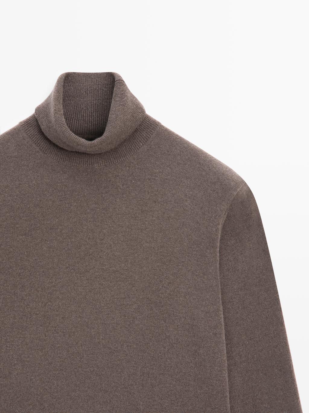 Wool blend knit sweater with high neck