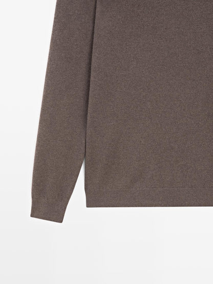 Wool blend knit sweater with high neck