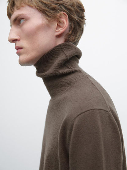 Wool blend knit sweater with high neck