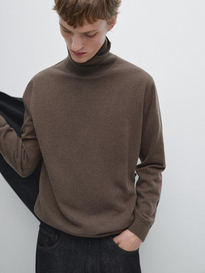 Wool blend knit sweater with high neck