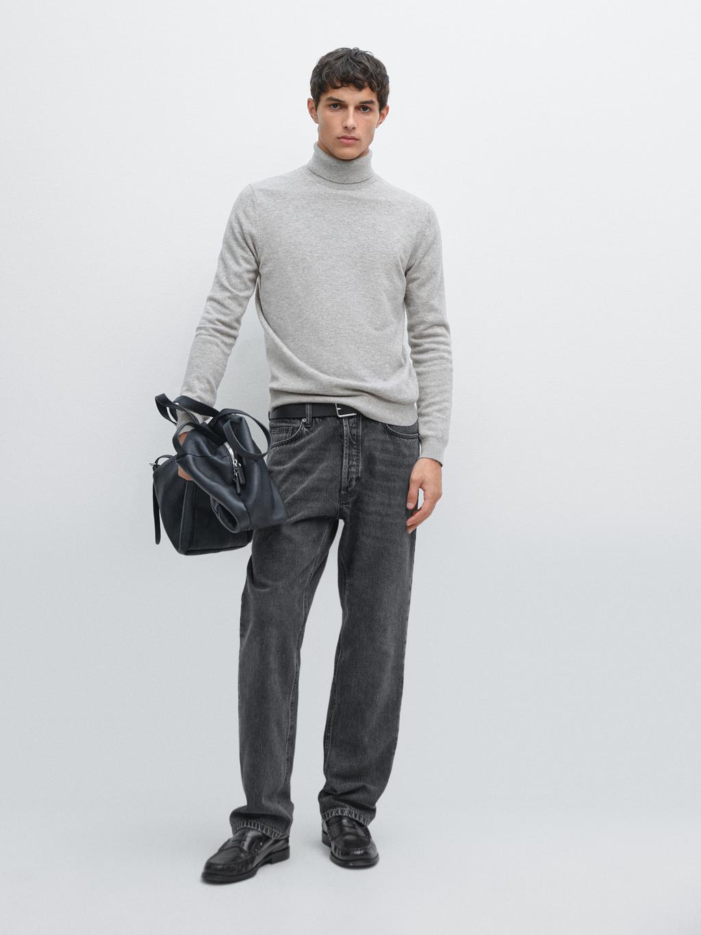 Wool blend knit sweater with high neck