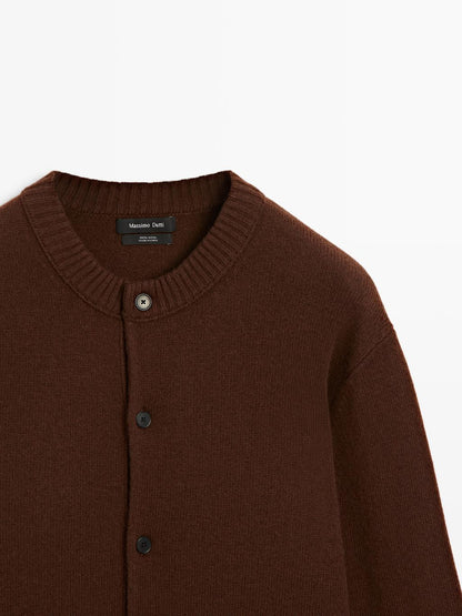 100% wool knit crew neck cardigan