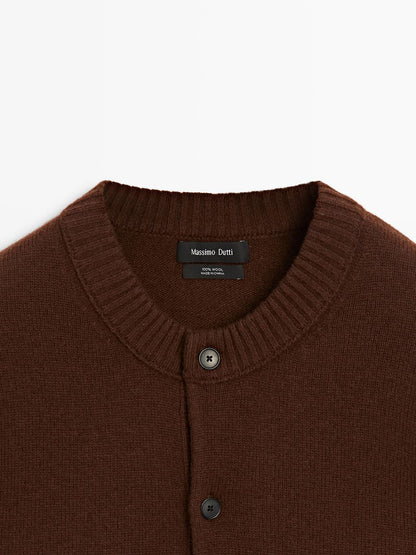 100% wool knit crew neck cardigan