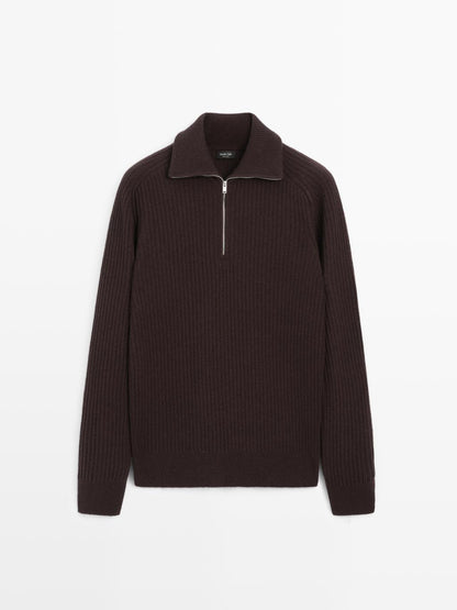 Wool blend high neck quarter-zip sweater
