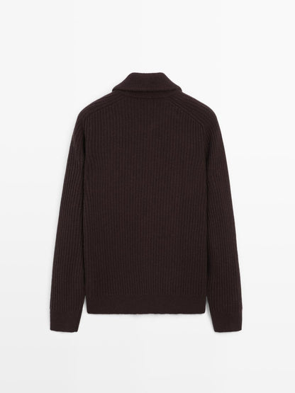 Wool blend high neck quarter-zip sweater