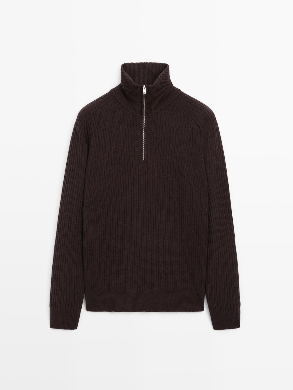 Wool blend high neck quarter-zip sweater