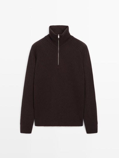 Wool blend high neck quarter-zip sweater