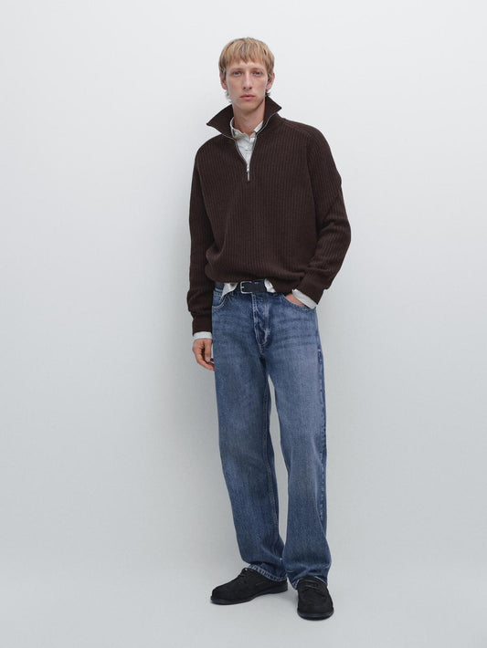 Wool blend high neck quarter-zip sweater