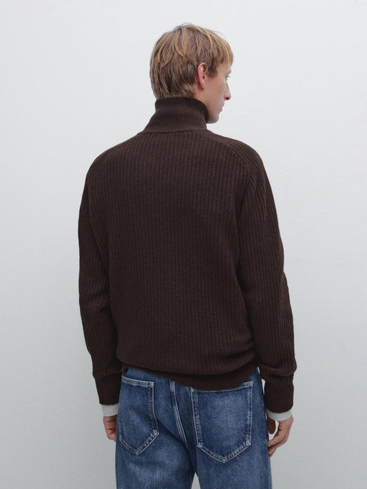 Wool blend high neck quarter-zip sweater