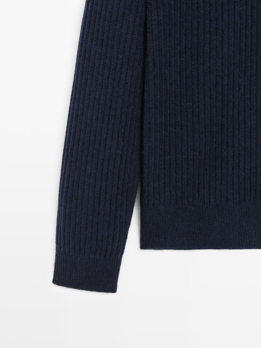 Wool blend zip-up knit cardigan