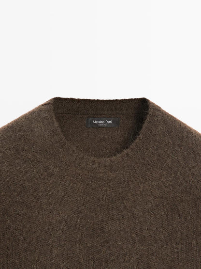 Knit alpaca blend crew neck sweater