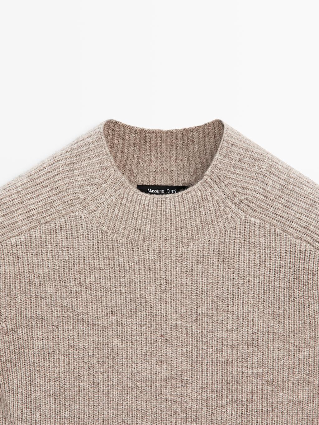 Wool blend high neck knit sweater