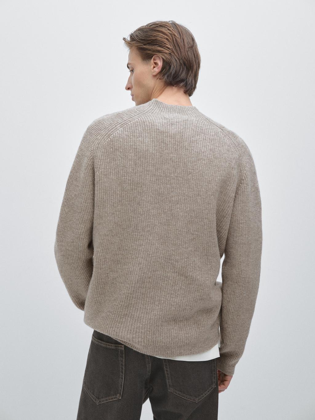 Wool blend high neck knit sweater