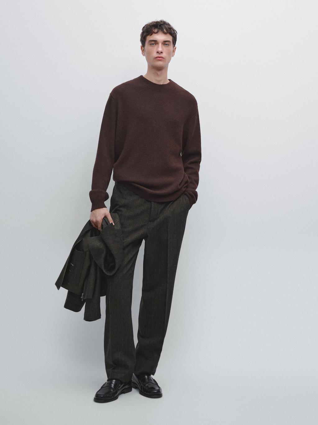 Wool blend crew neck knit sweater