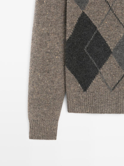 100% wool Argyle knit sweater