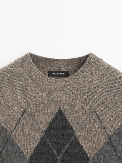 100% wool Argyle knit sweater