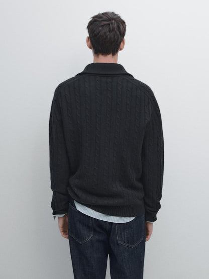 100% wool cable-knit zip-up cardigan