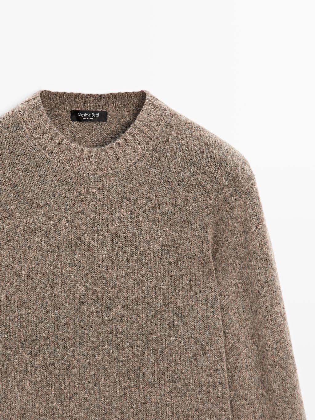 Wool blend crew neck knit sweater