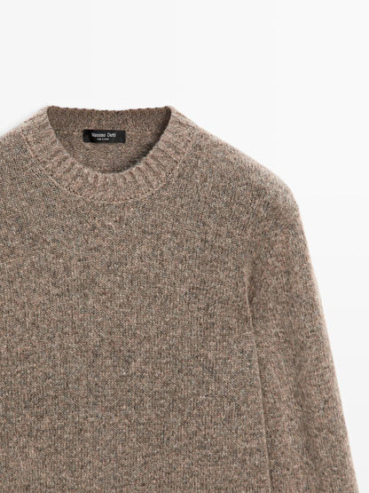 Wool blend crew neck knit sweater