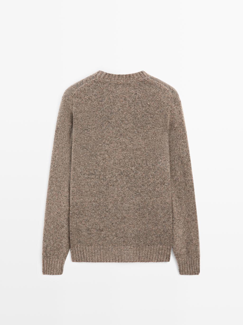 Wool blend crew neck knit sweater