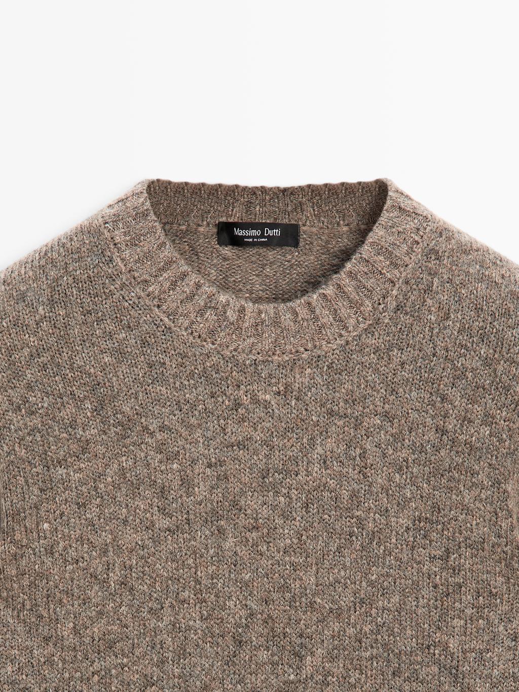 Wool blend crew neck knit sweater