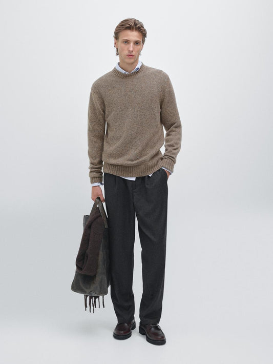Wool blend crew neck knit sweater
