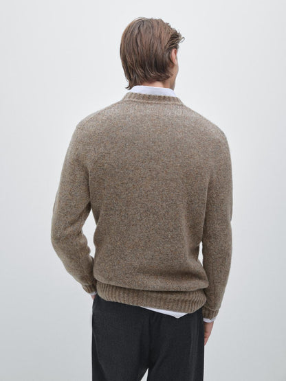 Wool blend crew neck knit sweater