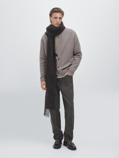 100% wool high neck knit cardigan