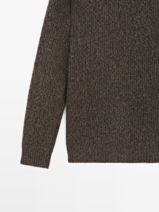 100% wool mouline knit sweater with high neck