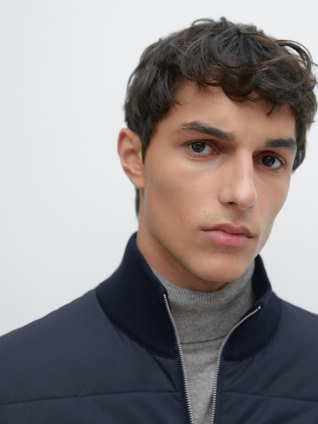 Contrast knit puffer jacket