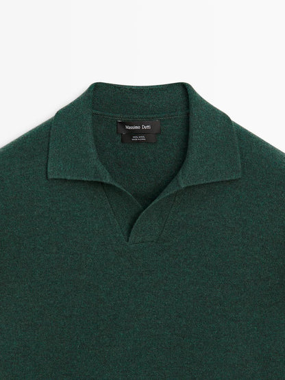 100% wool V-neck knit polo sweater