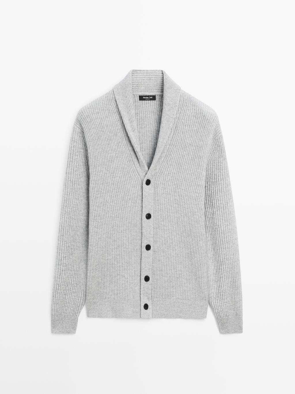 Knit wool blend cardigan with collar