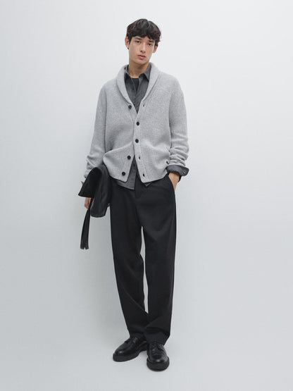 Knit wool blend cardigan with collar